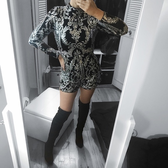 LAST 1▪️Sequin Black Silver Party Romper - Picture 3 of 8